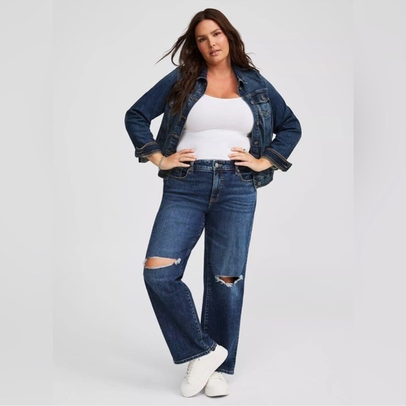 torrid Denim - Torrid Jeans 14 Perfect Vintage Wide Leg Stretch Women's Dark Blue Distressed